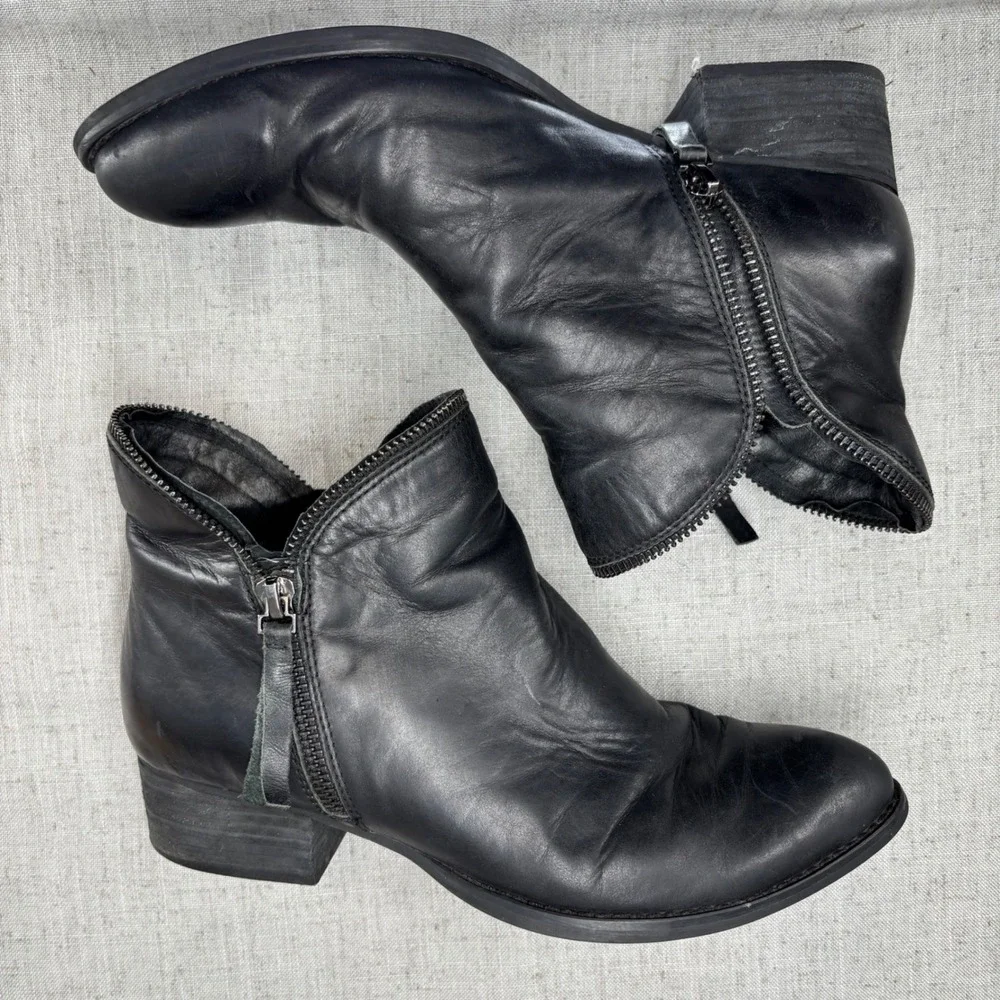 Jeffrey Campbell‎ Crockett Booties Black Leather Zipper Distressed Women's 7.5